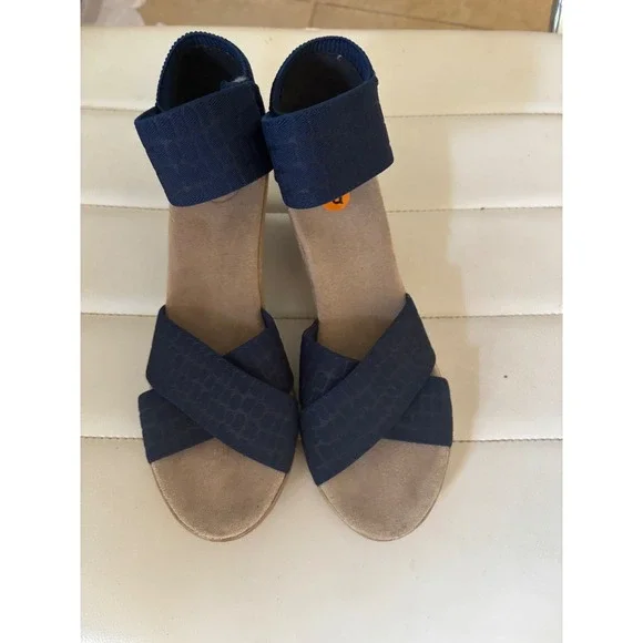 Navy Blue Wedge Espadrille Sandals Women Elastic Ankle Strap Comfort - Picture 3 of 8